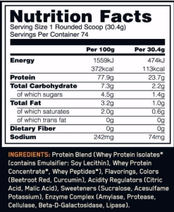 Información nutrimental proteina gold standard whey